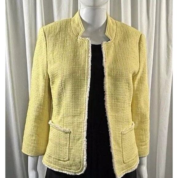Ann Taylor Loft Tweed 3/4 Sleeves Blazer, Yellow, Sz: M, 78-35 - Picture 3 of 16